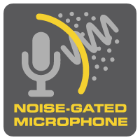 image of a microphone blocking a frequency wave, reading noise-gated microphone