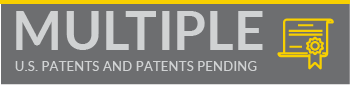 statistic banner showing multiple US patents and patents pending