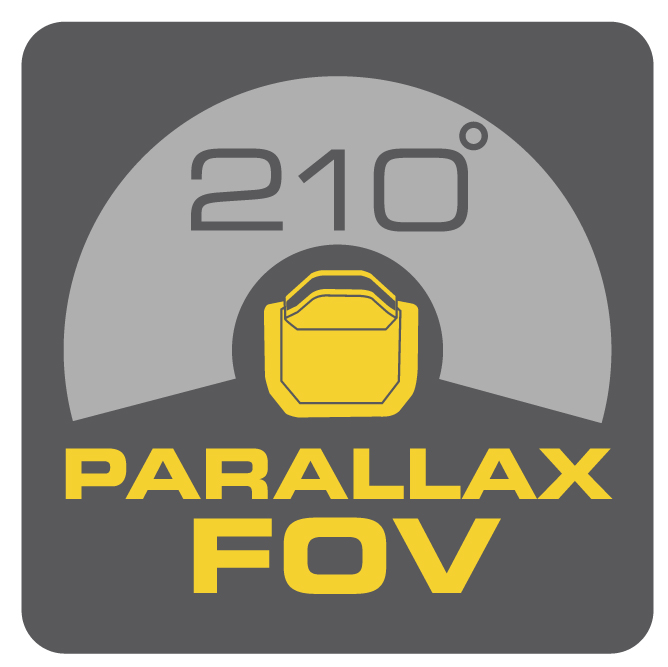icon detailing a 210 degree arc reading parallax fov (field of view)