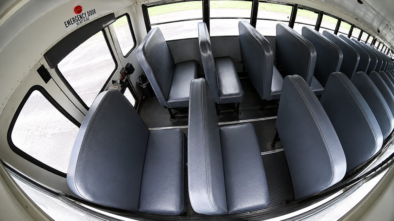 Example wide-angle HD1700V view across the rear passenger seats and emergency door from camera C6.