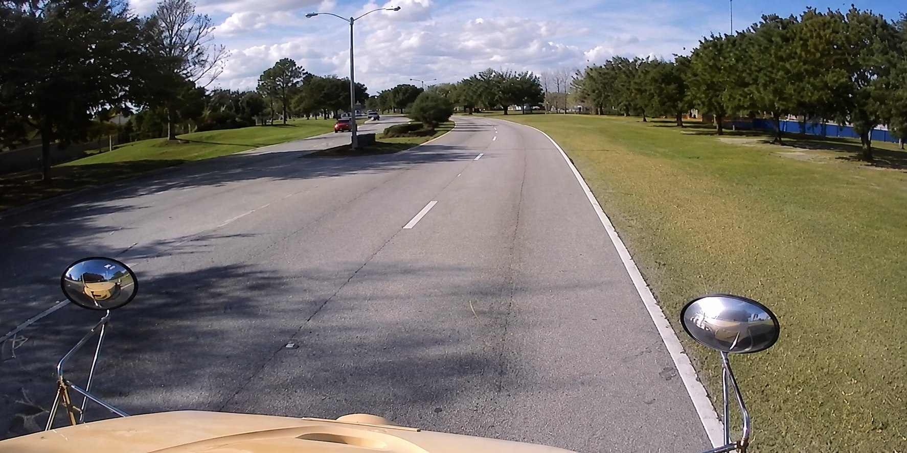 Example HD2500V forward driver view through the school bus windshield.