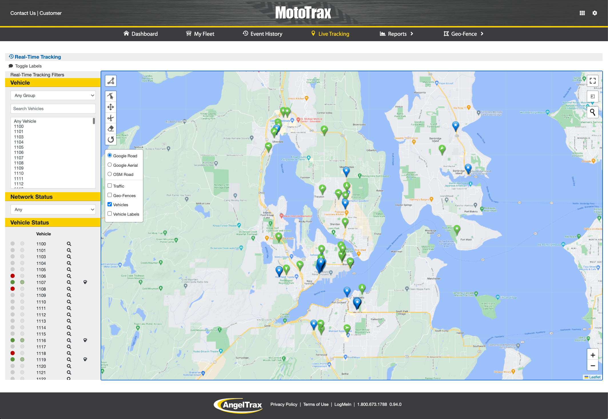 screenshot of mototrax live tracking interface